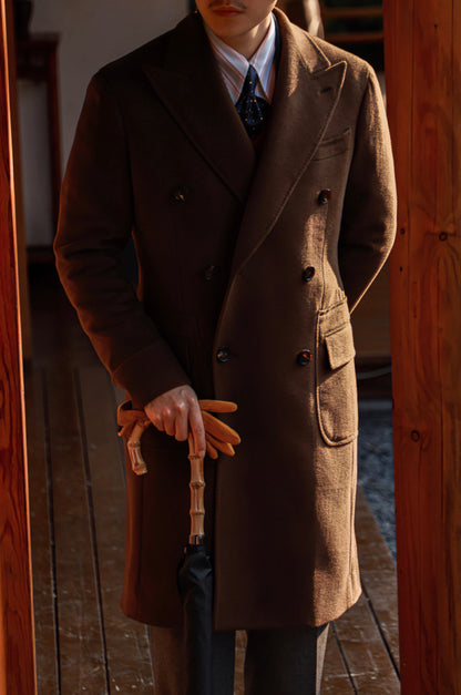 「Chestnut Brown」Half-Canvas Pure wool Polo Overcoat