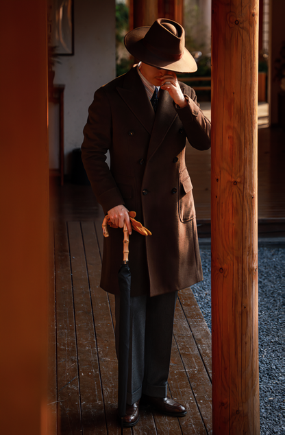 「Chestnut Brown」Half-Canvas Pure wool Polo Overcoat
