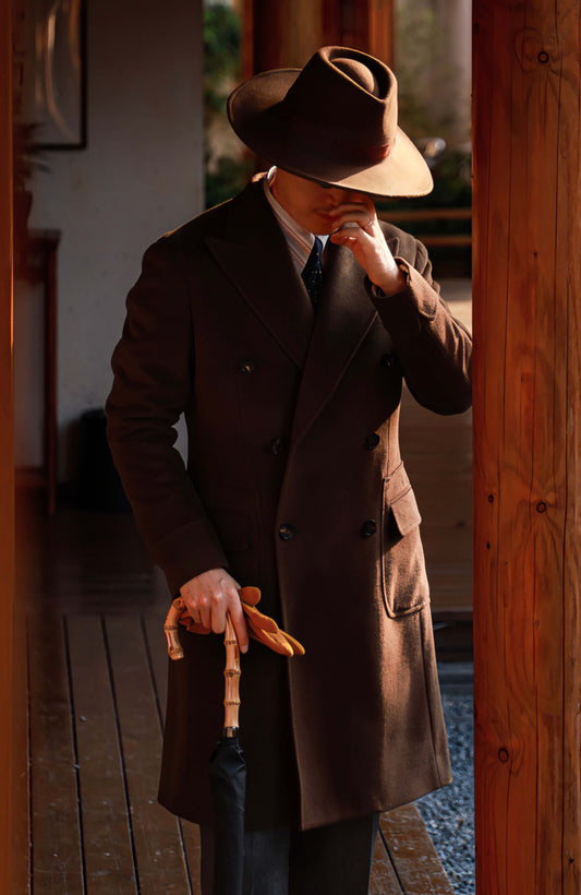 「Chestnut Brown」Half-Canvas Pure wool Polo Overcoat