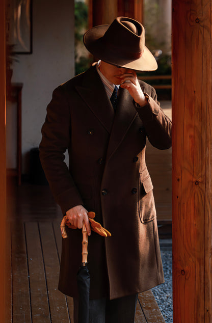「Chestnut Brown」Half-Canvas Pure wool Polo Overcoat