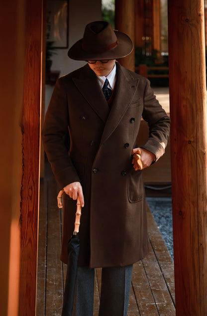 「Chestnut Brown」Half-Canvas Pure wool Polo Overcoat