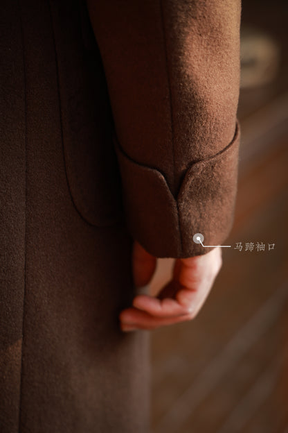 「Chestnut Brown」Half-Canvas Pure wool Polo Overcoat