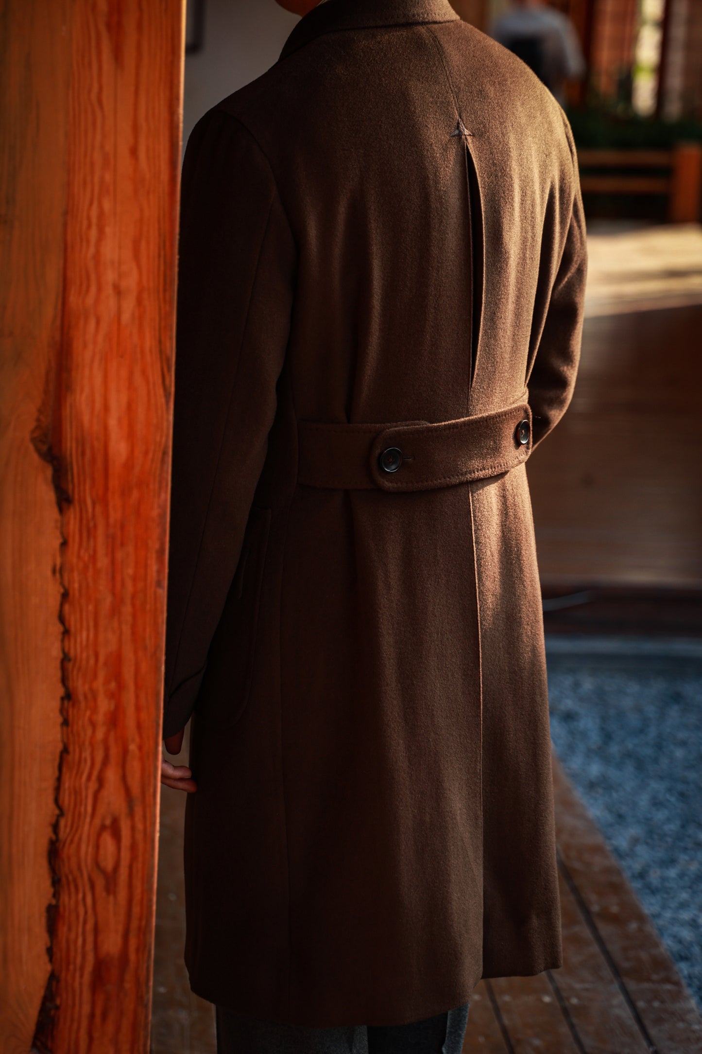 「Chestnut Brown」Half-Canvas Pure wool Polo Overcoat
