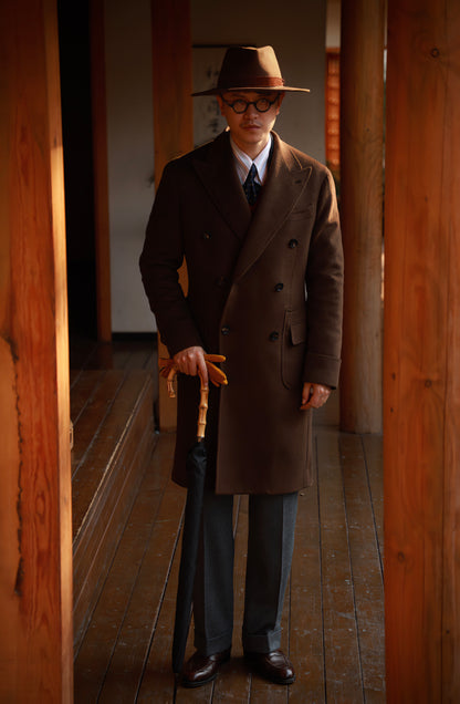 「Chestnut Brown」Half-Canvas Pure wool Polo Overcoat