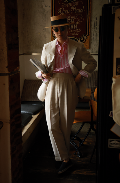 Spread Collar Shirt — Pink wide stripe