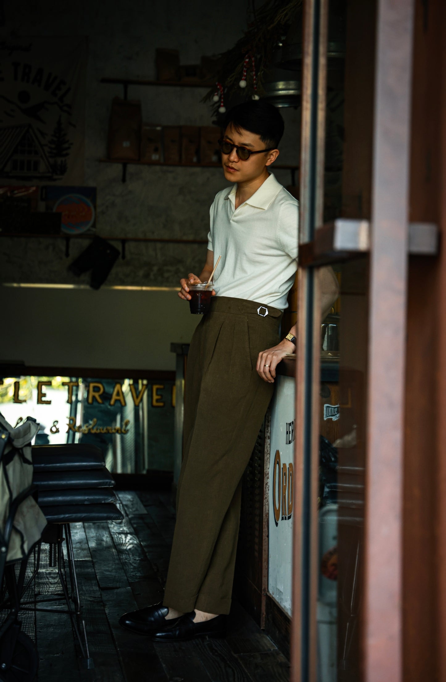 「Elegant White」Cotton-cashmere Blend One-piece Collar Unisex Knit Short-Sleeve Polo Shirt