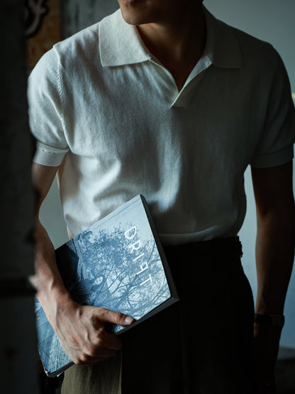 「Elegant White」Cotton-cashmere Blend One-piece Collar Unisex Knit Short-Sleeve Polo Shirt