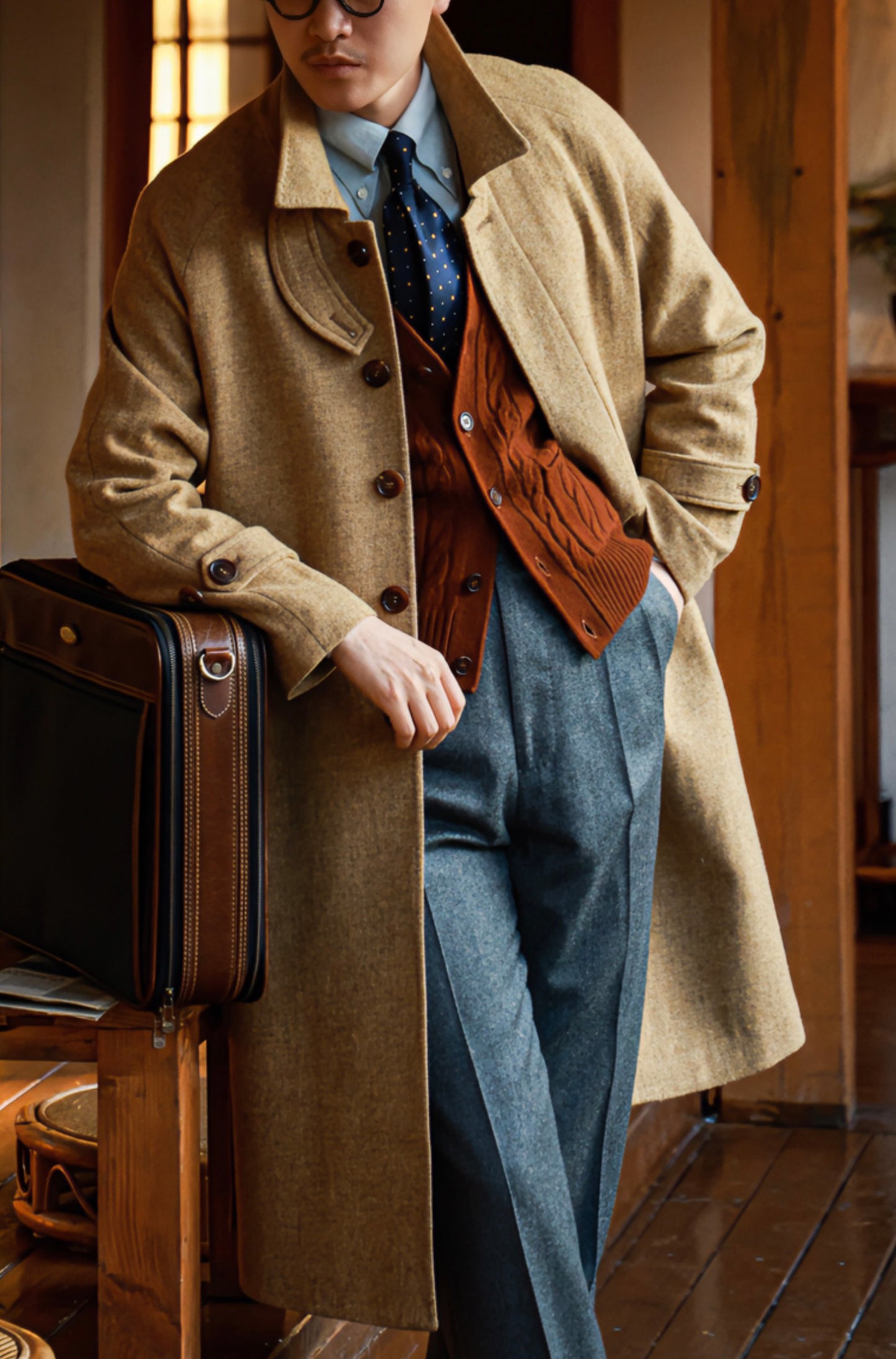 "Chestnut Brown" V-neck sweater vest 