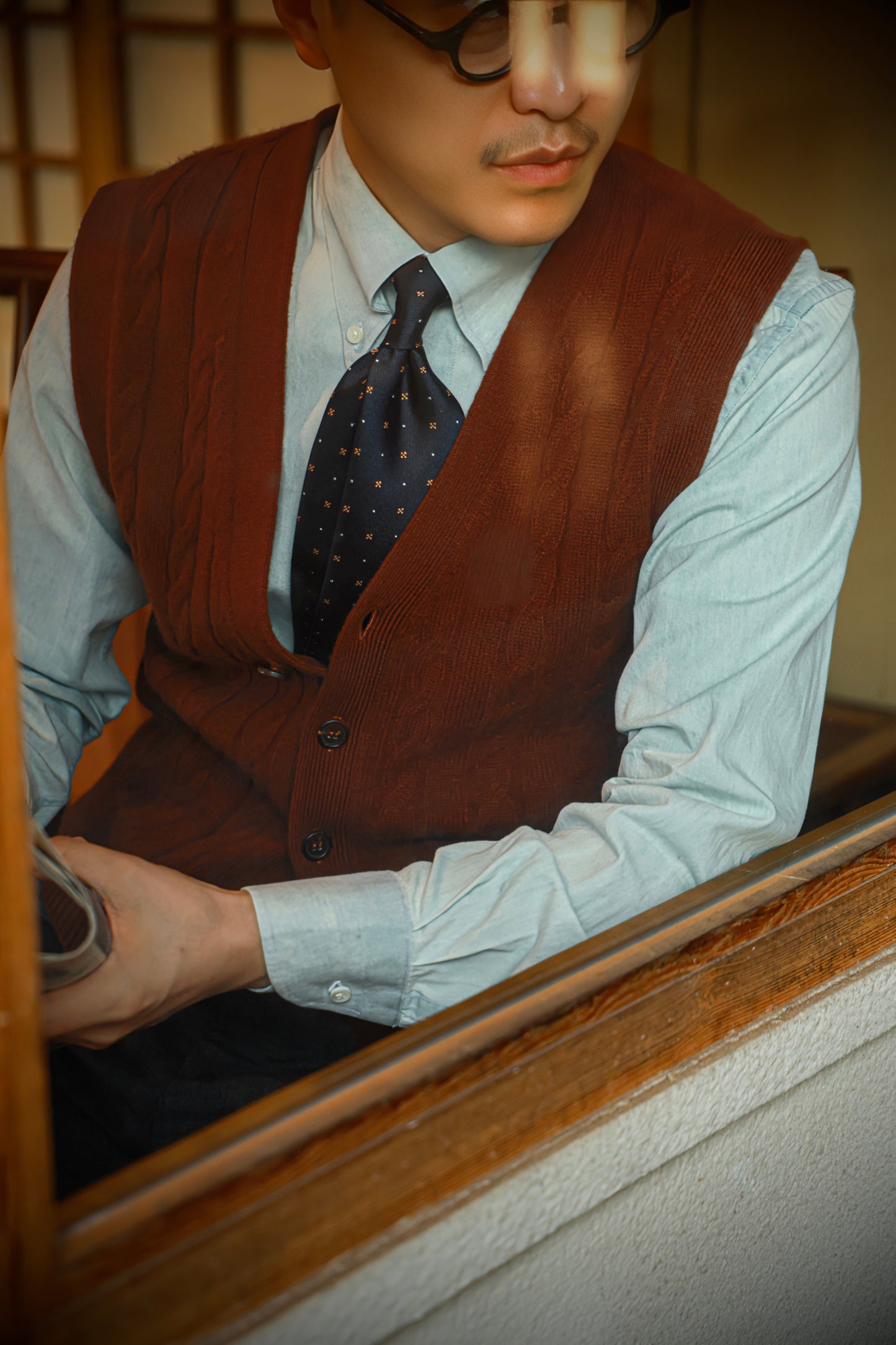 "Chestnut Brown" V-neck sweater vest 