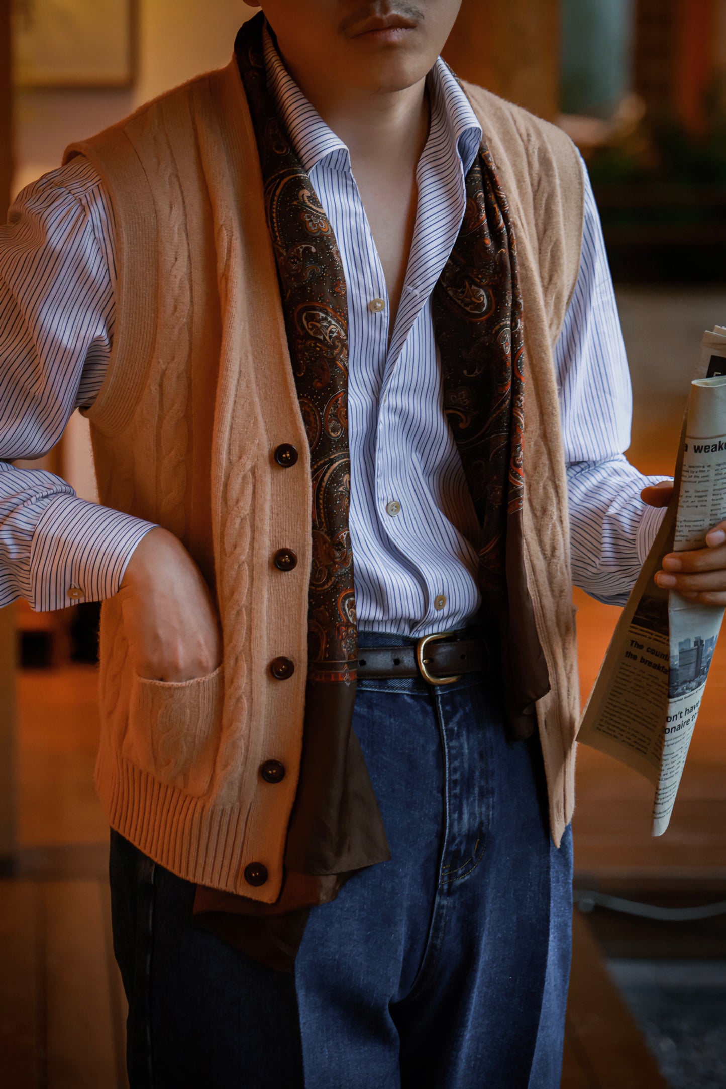 "Wheat Dunes" V-neck sweater vest 