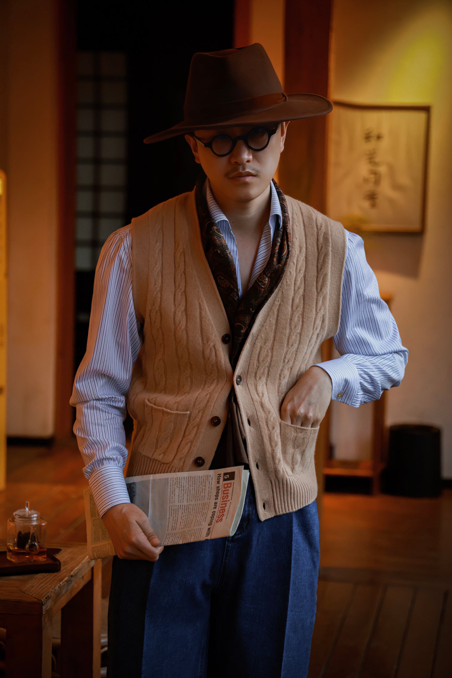 "Wheat Dunes" V-neck sweater vest 