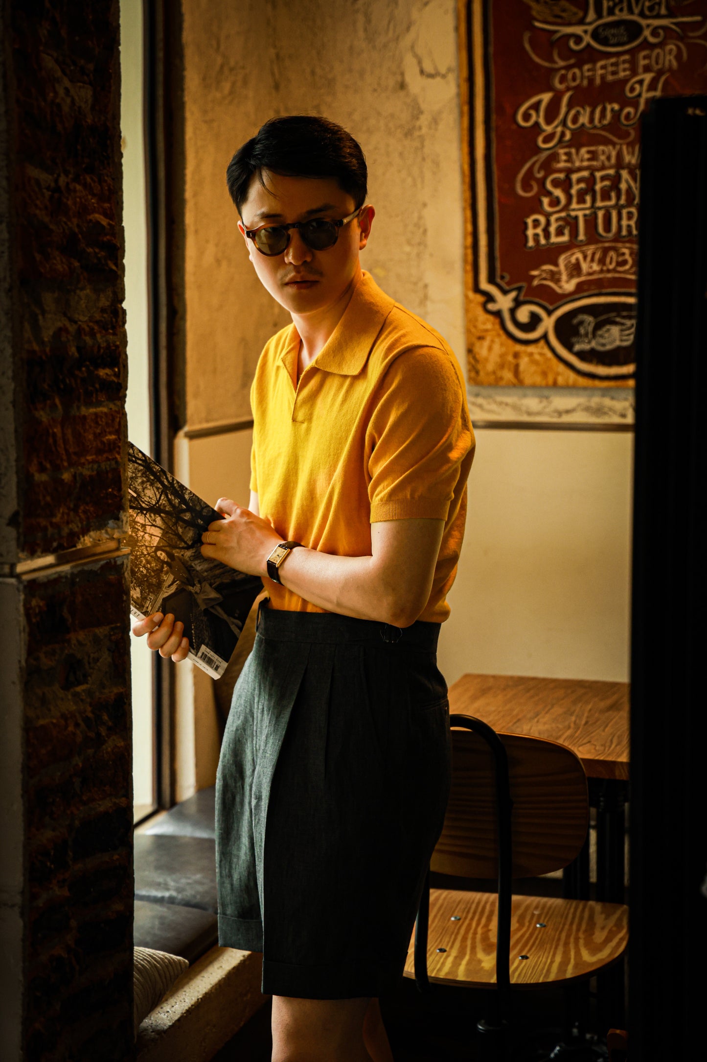 Cotton/Cashmere Classic Polo Amber Gold