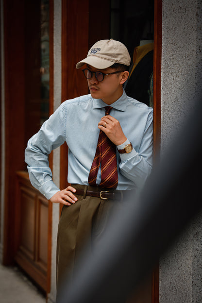 Wide-Spread Collar Shirt — Washed Denim