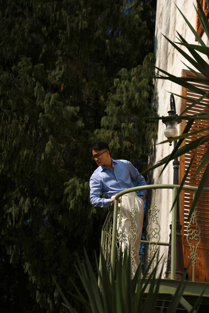 "Azure Stripe" crew neck shirt 