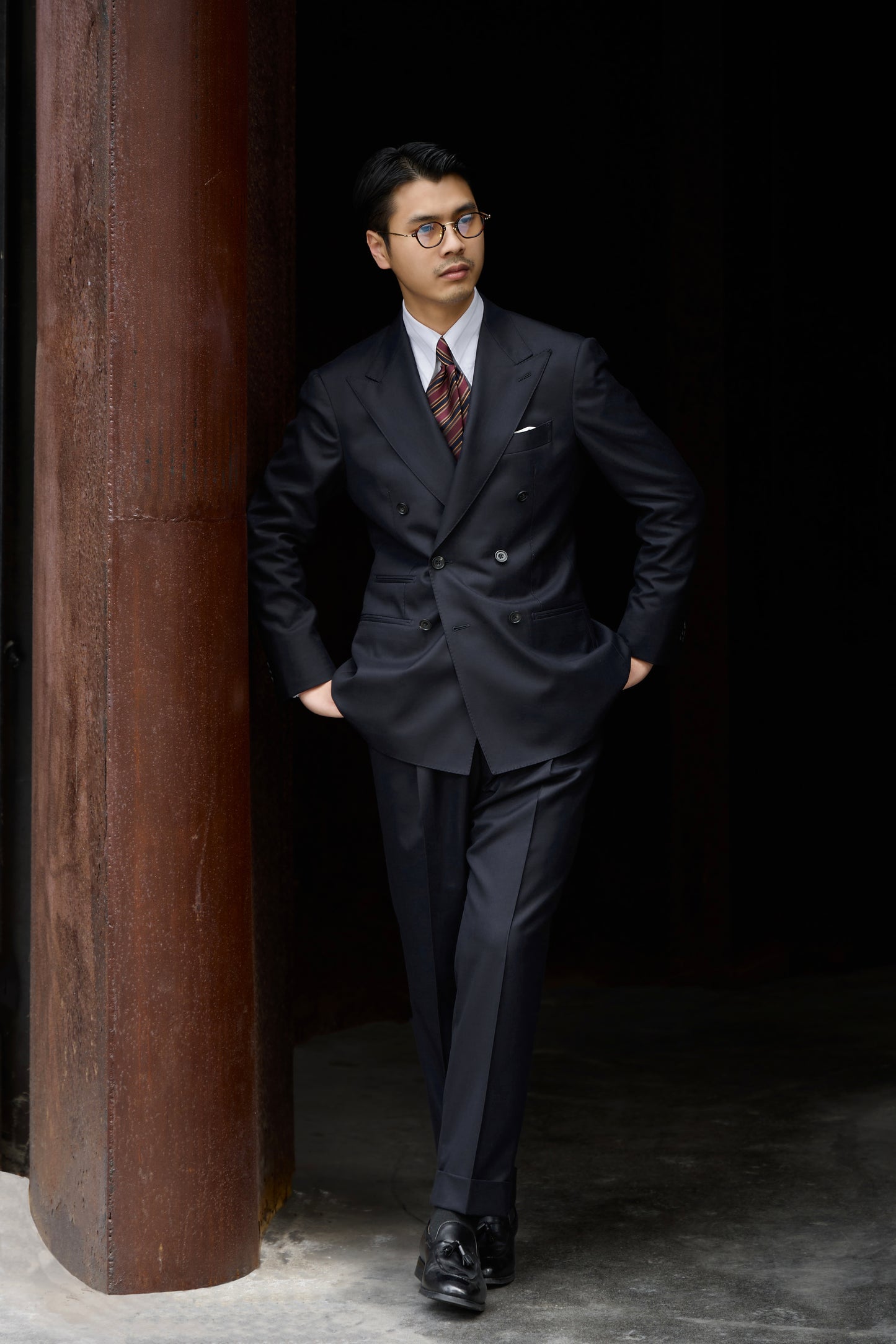 「Louvre Phantom Blue」Suit Trousers with Parisian Side Adjusters and Single-Pleated
