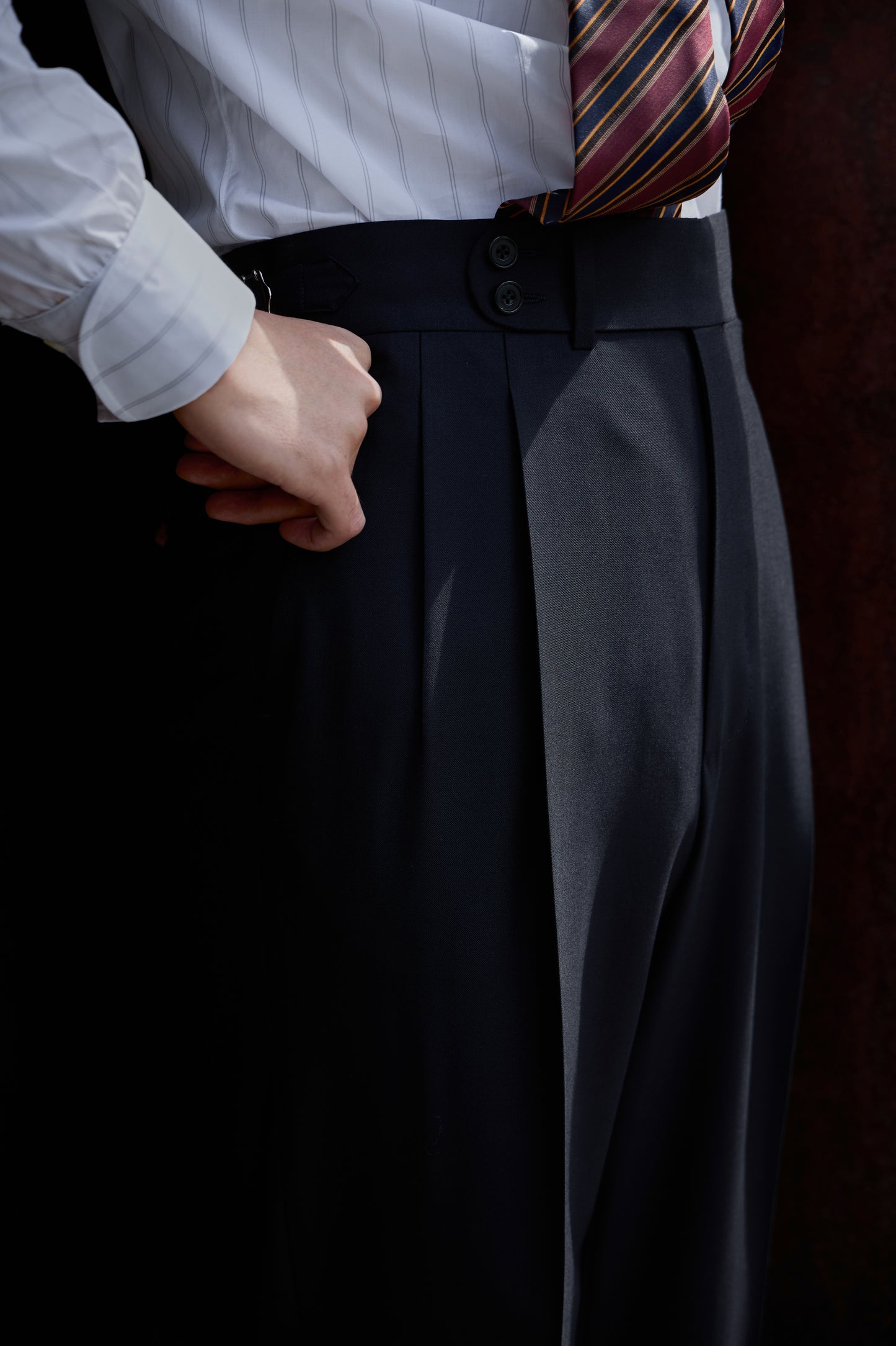 「Louvre Phantom Blue」Suit Trousers with Parisian Side Adjusters and Double-Pleated