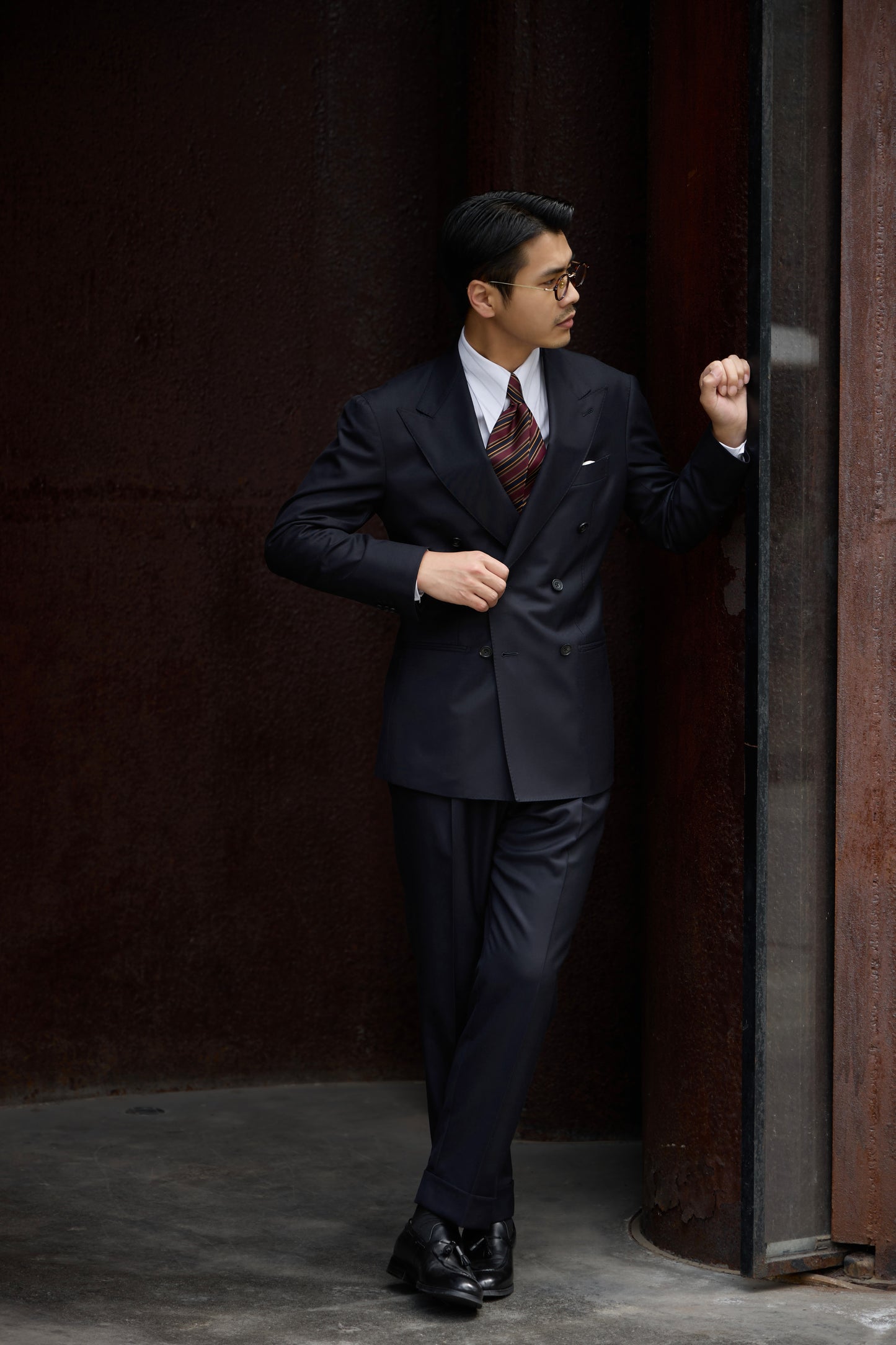 「Louvre Phantom Blue」Suit Trousers with Parisian Side Adjusters and Double-Pleated