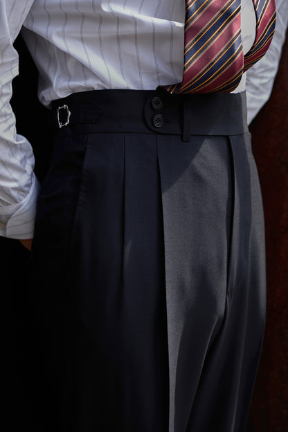 「Louvre Phantom Blue」Suit Trousers with Parisian Side Adjusters and Double-Pleated