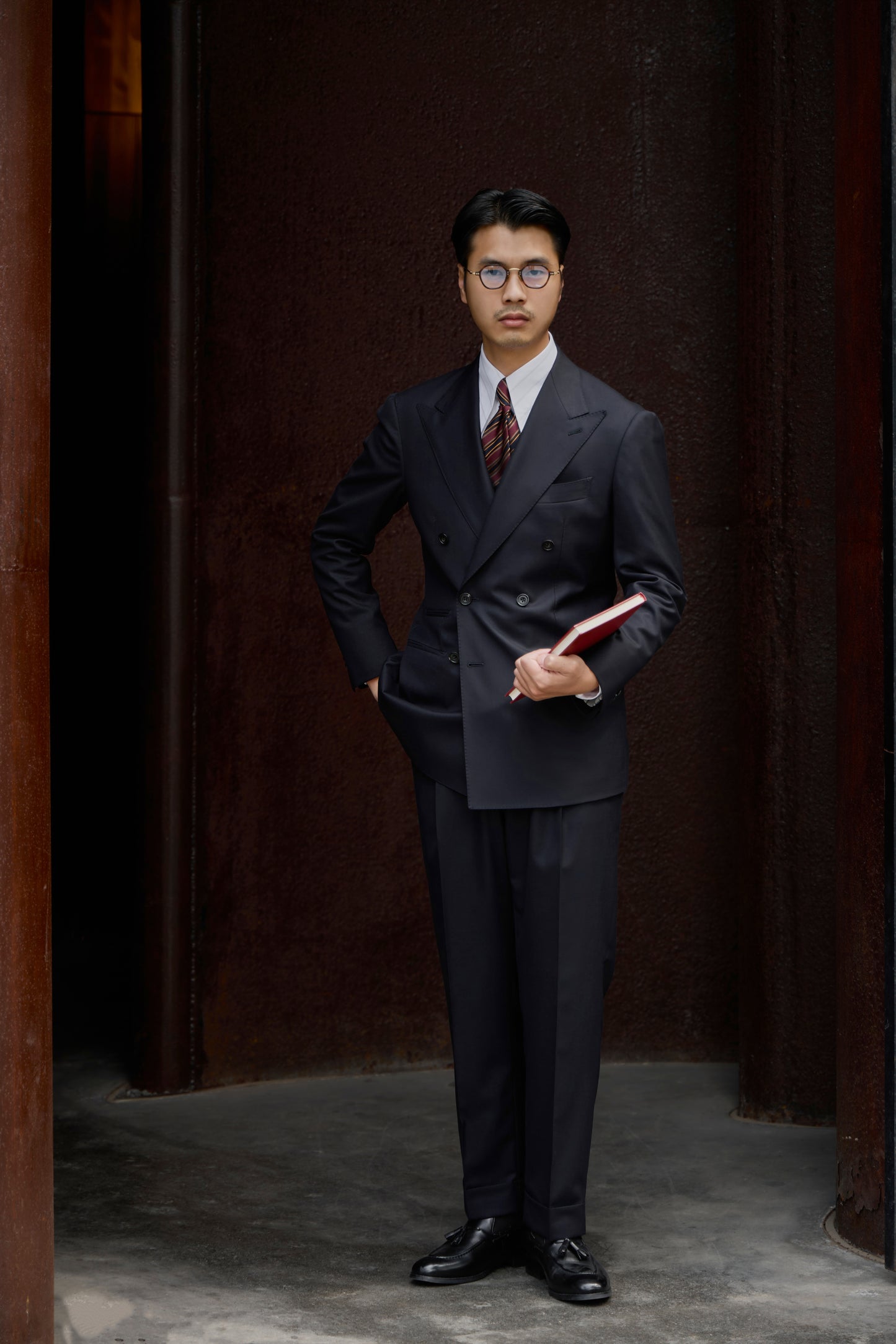「Louvre Phantom Blue」Suit Trousers with Parisian Side Adjusters and Double-Pleated