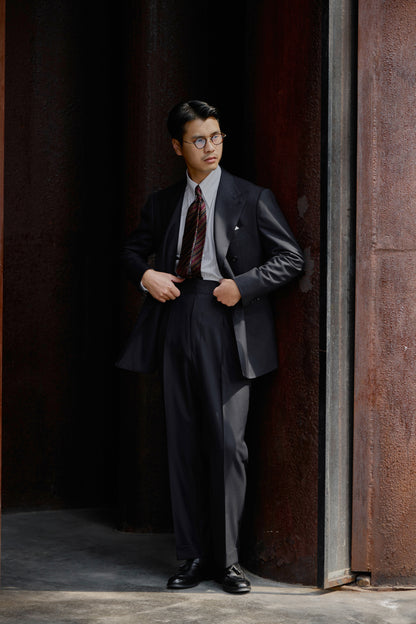 「Louvre Phantom Blue」Suit Trousers with Parisian Side Adjusters and Double-Pleated