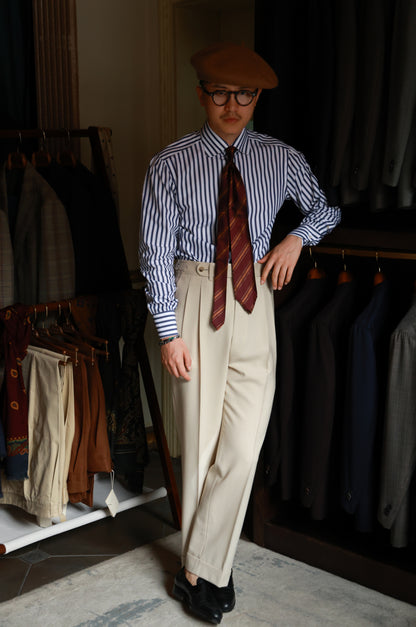 "Prussian Blue Stripe" Vintage Rounded Collar Handmade Seven-Step Shirt 