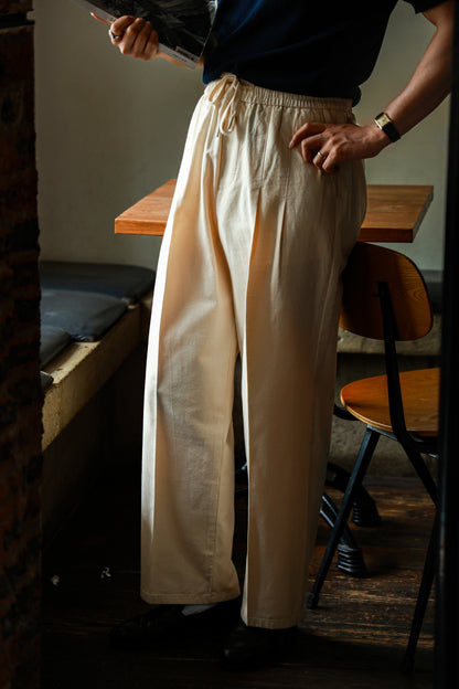 "Afternoon Beach" Cotton and Linen Drawstring Casual Pants 