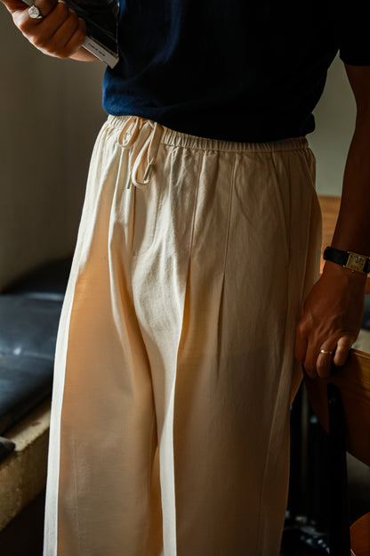 "Afternoon Beach" Cotton and Linen Drawstring Casual Pants 