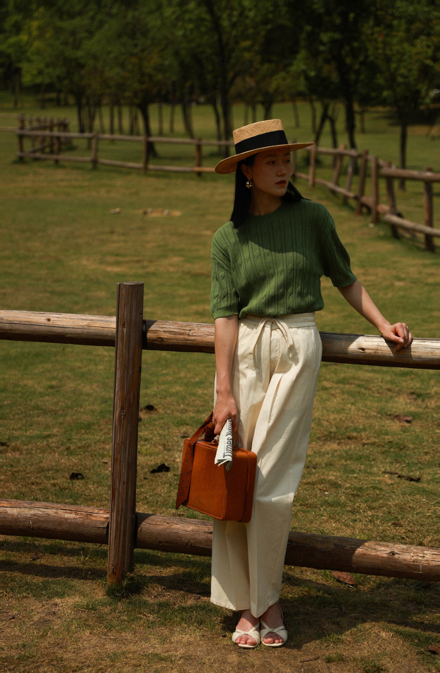 "Afternoon Beach" Cotton and Linen Drawstring Casual Pants 