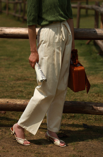 "Afternoon Beach" Cotton and Linen Drawstring Casual Pants 