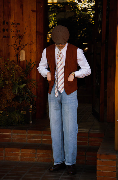 "Classic Creamy White Stripe" Tie 3 Fold Tie 