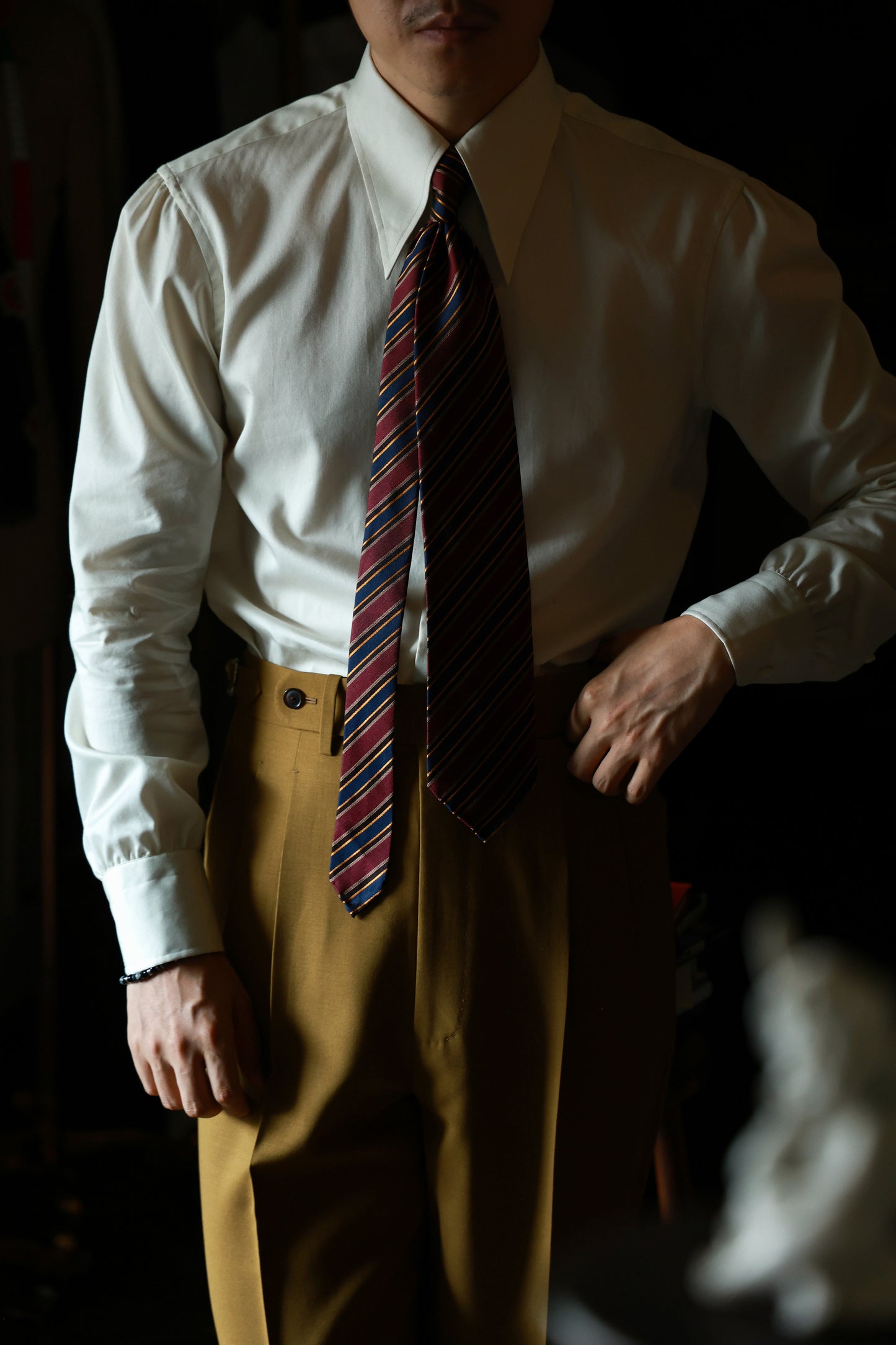 "Antique Cream White" Godfather Collar Shirt 