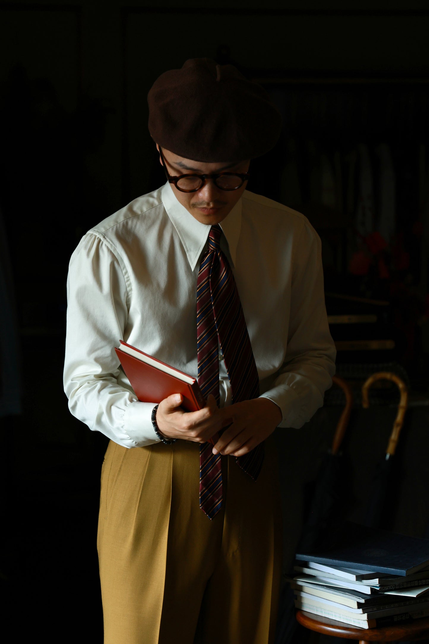 "Antique Cream White" Godfather Collar Shirt 