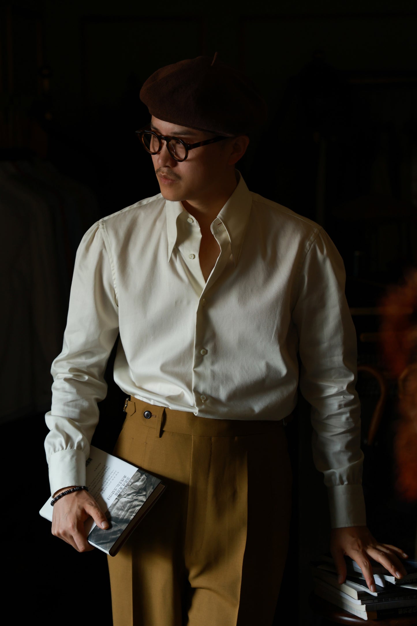 "Antique Cream White" Godfather Collar Shirt 