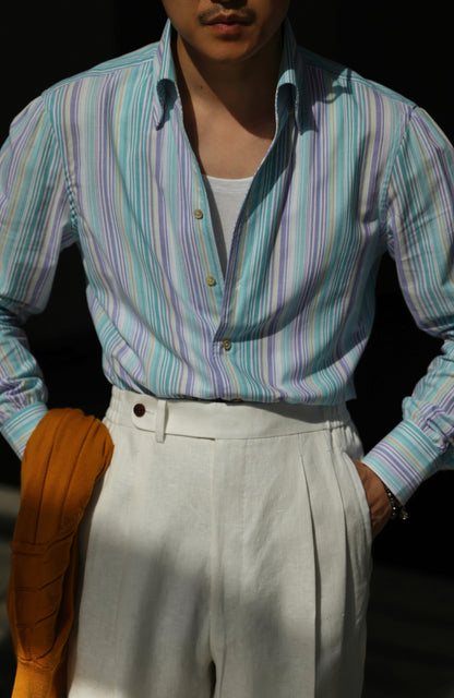 One-piece Collar Shirt — Santorini Turquoise stripe