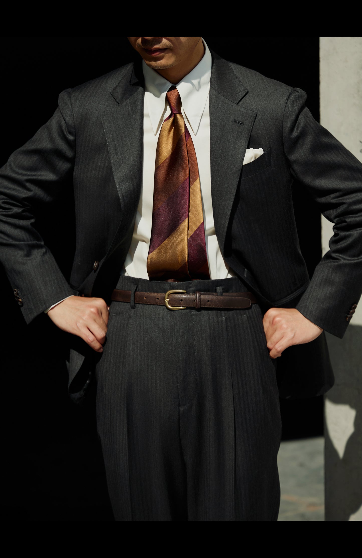 「Ink Herringbone」Italian-style Half-canvass Pure wool Suit Jacket