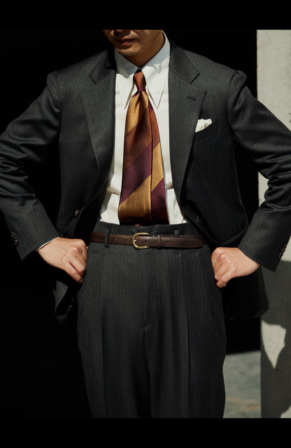 「Ink Herringbone」Italian-style Half-canvass Pure wool Suit Jacket