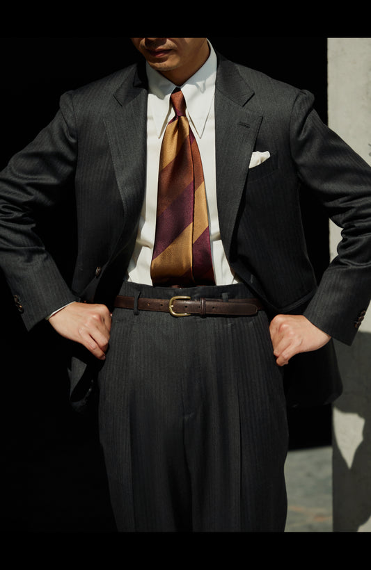 「Ink Herringbone」Italian-style Half-canvass Pure wool Suit Jacket