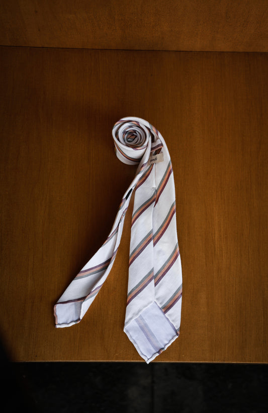 "Classic Creamy White Stripe" Tie 3 Fold Tie 