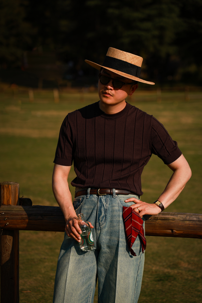 Cotton-Lyocell Blend Ribbed Unisex Knit Short-Sleeve T-Shirt — Dark Cocoa