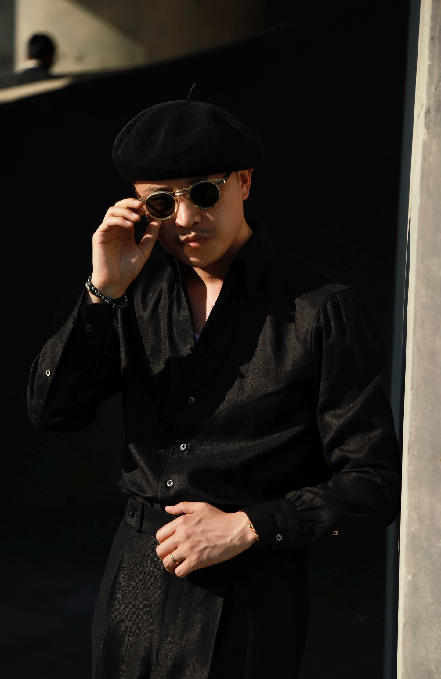 「Midnight Eclipse」Italian-style Vintage Pure linen One-piece Gentleman's Long-Sleeve Shirt