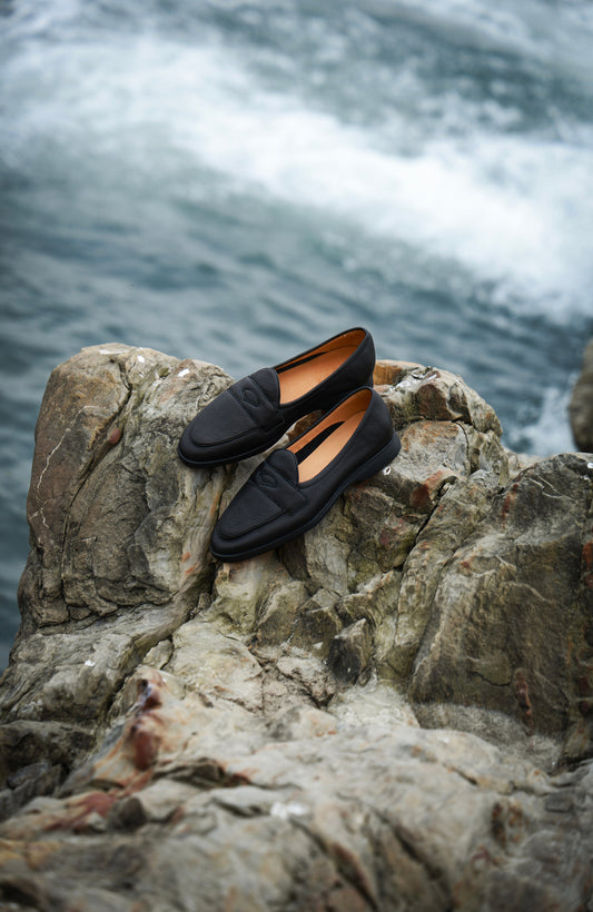 "Elegant Black" Deerskin Lychee Penny Loafer Loafers 