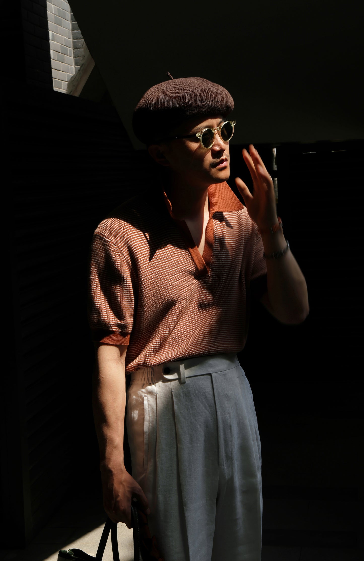 Open Collar Cotton Knitted Polo Terracotta