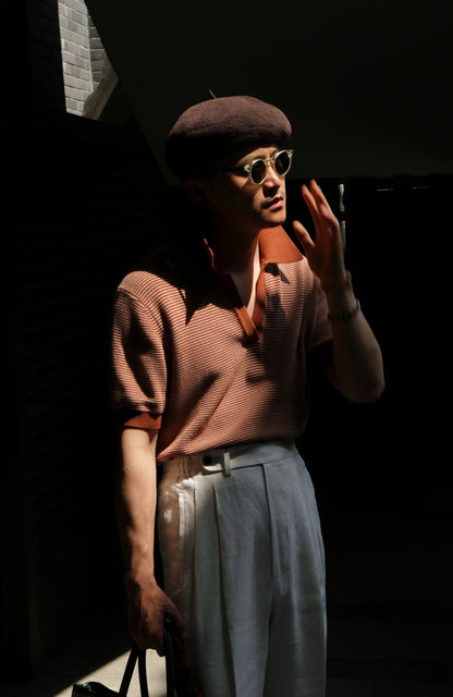 Open Collar Cotton Knitted Polo Terracotta