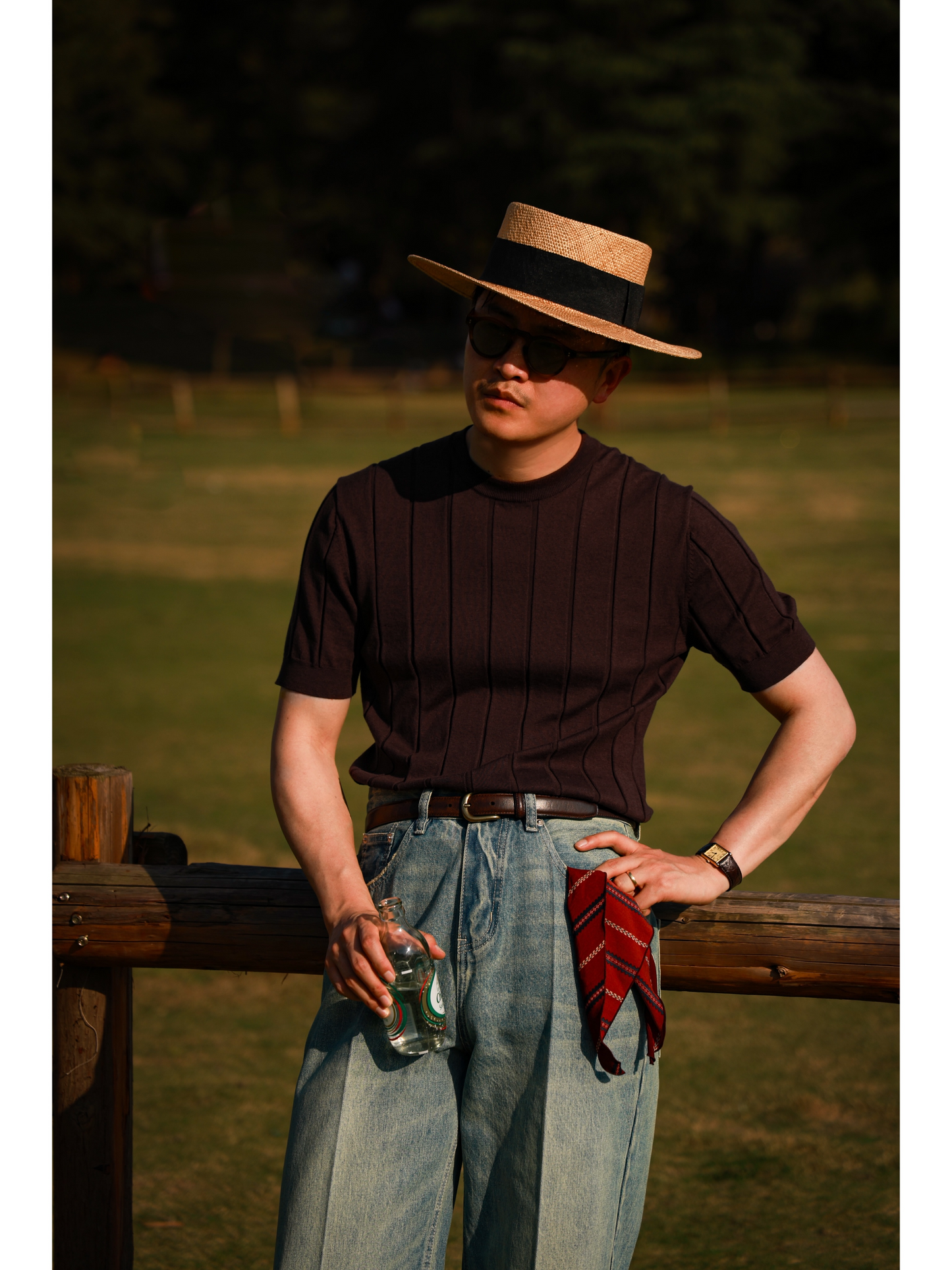 Cotton-Lyocell Blend Ribbed Unisex Knit Short-Sleeve T-Shirt — Dark Cocoa