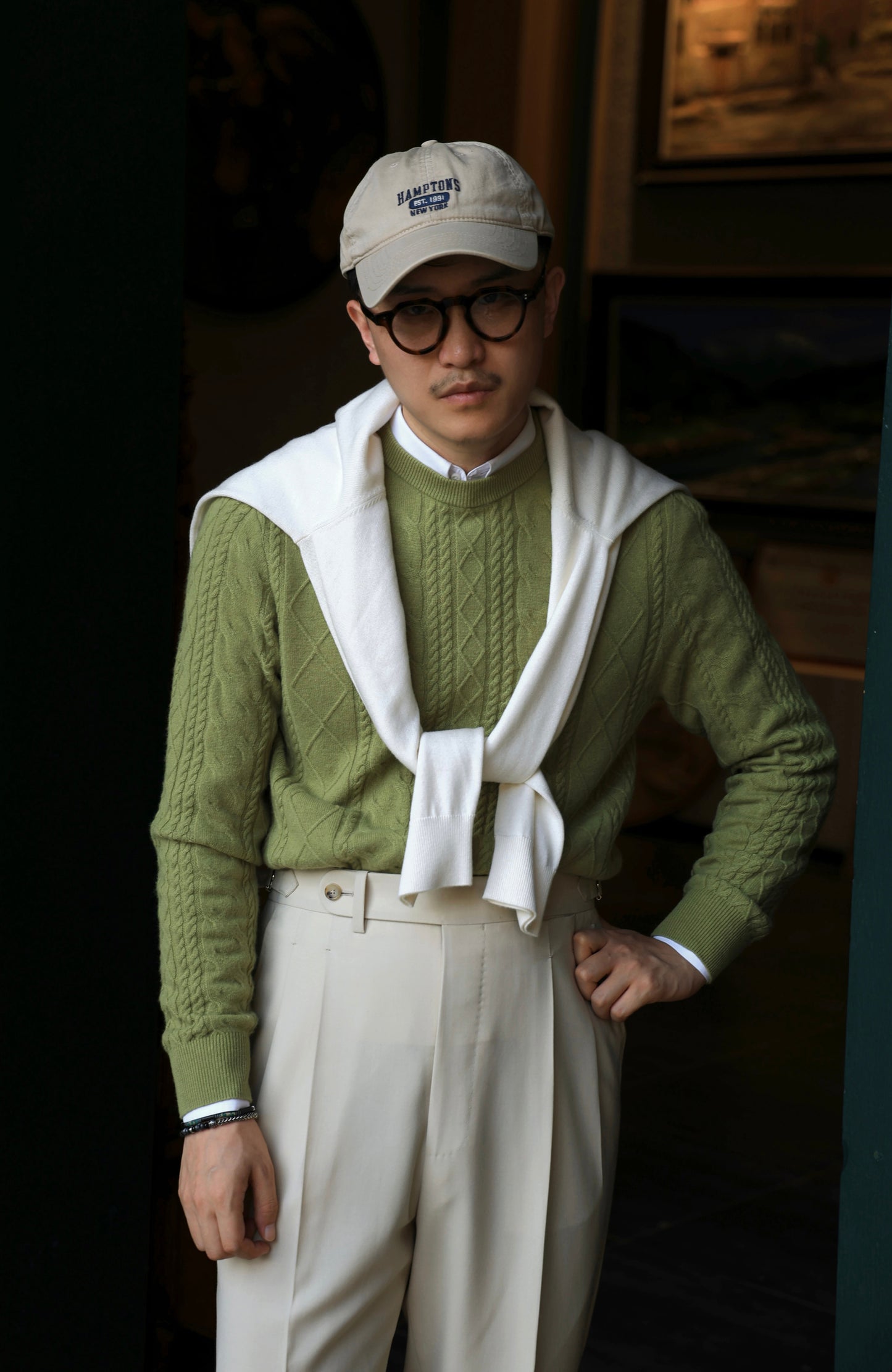 "Makino Green Cable" Crew Neck Sweater 