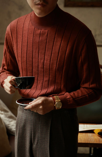 "Sunset Red Maple" Ribbed Half Turtleneck Sweater 