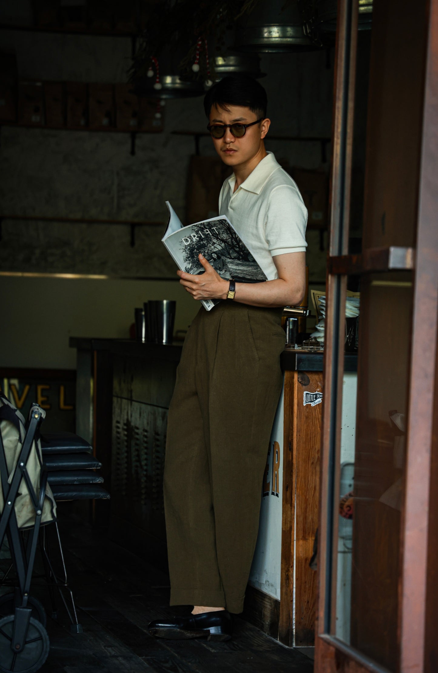 「Elegant White」Cotton-cashmere Blend One-piece Collar Unisex Knit Short-Sleeve Polo Shirt