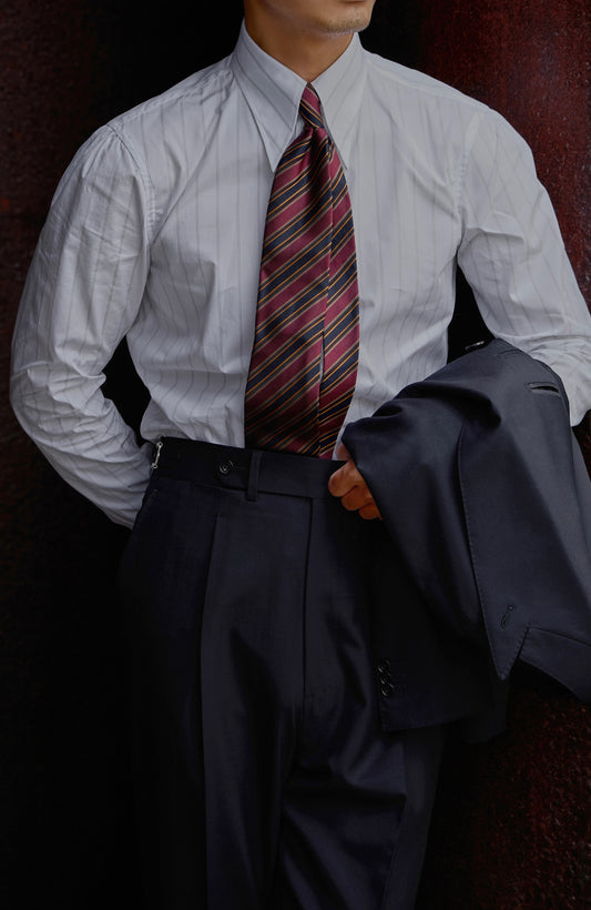 Long Point Collar Shirt — Pencil Navy Stripe