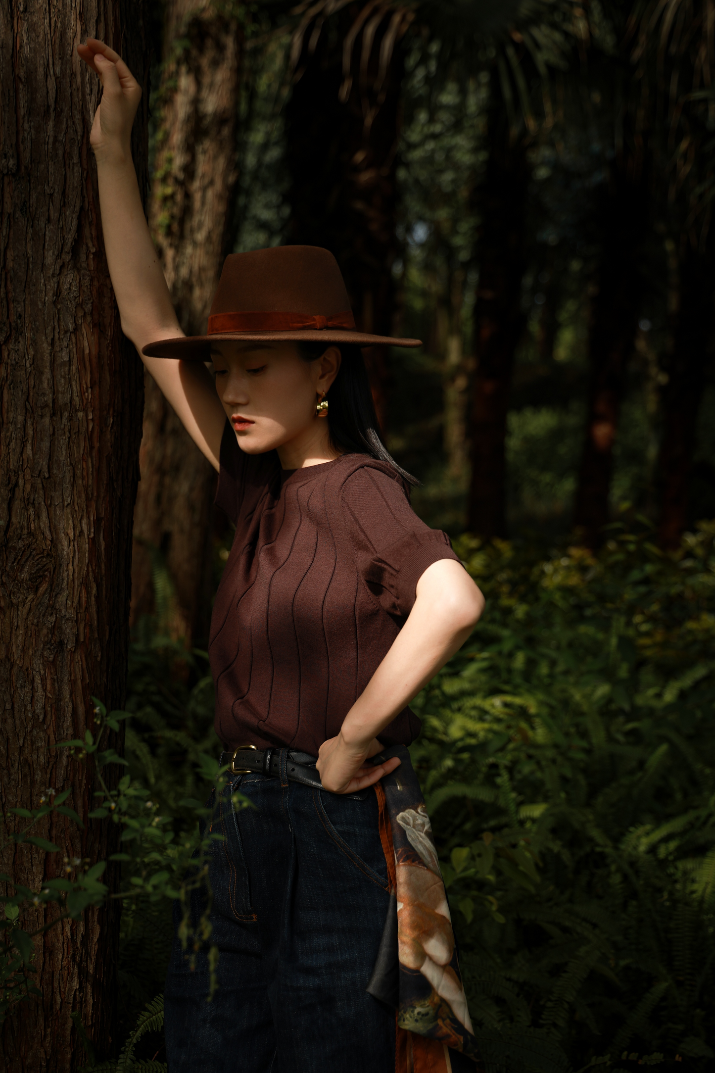 Cotton-Lyocell Blend Ribbed Unisex Knit Short-Sleeve T-Shirt — Dark Cocoa