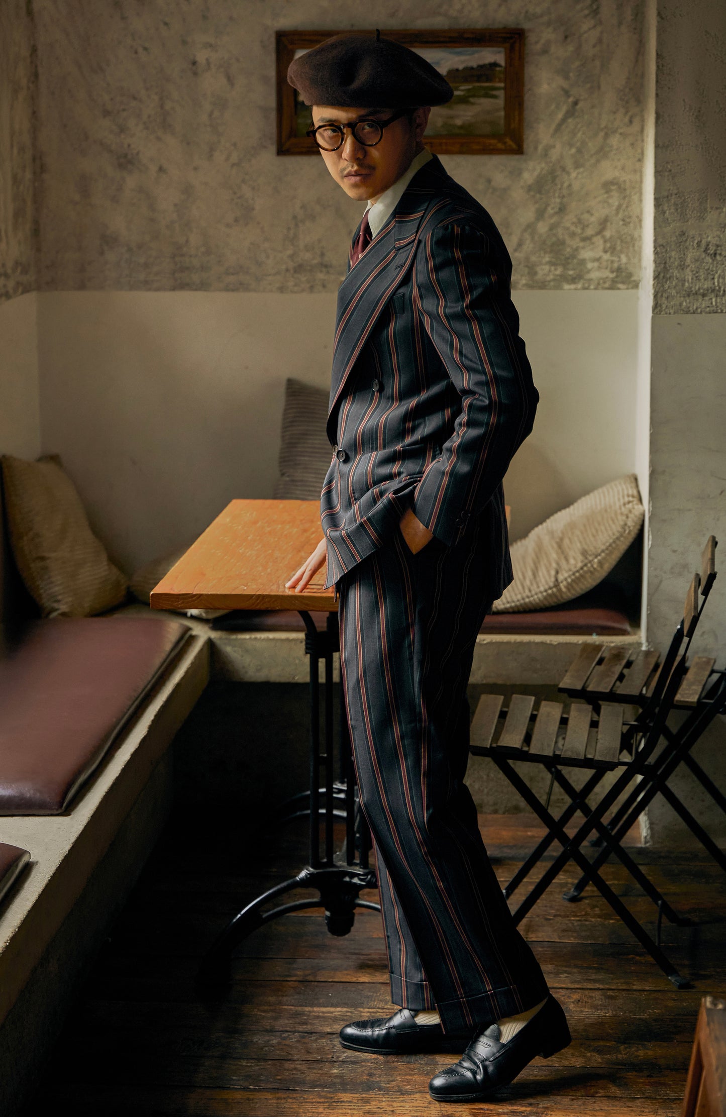 「Vintage Venetian Stripe」Italian-style Half-canvass Peaked Lapel Suit Jacket